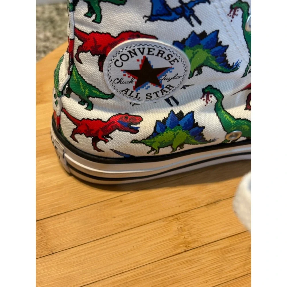 Converse Chuck Taylor All Star High Top Pixel Dinosaur Print Kids Sneakers White